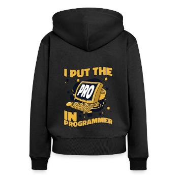 J’ai mis le pro dans Programmeur Developer Coder - Sweat à capuche zippé Premium bio Femme - noir - Dos - Julia (174cm)
