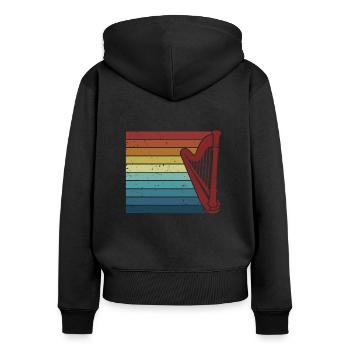 Retro Harfenmusik Harfe Konzertharfe Harfenspieler - Frauen Premium Bio Zip Hoodie - Schwarz - Hinten - Julia (174cm)