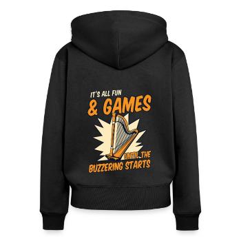 Until The Buzzering Starts Harp Music Harp - Women's Premium Organic Zip Hoodie - black - Back - Julia (174cm)