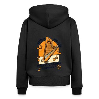 Who Needs Pinky Fingers Anyway Concert Harp - Women's Premium Organic Zip Hoodie - black - Back - Julia (174cm)