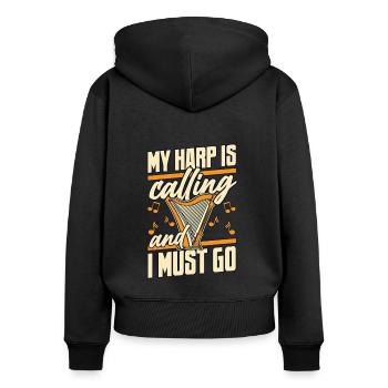 Ma harpe appelle la harpe de concert Harpe la musique - Sweat à capuche zippé Premium bio Femme - noir - Dos - Julia (174cm)