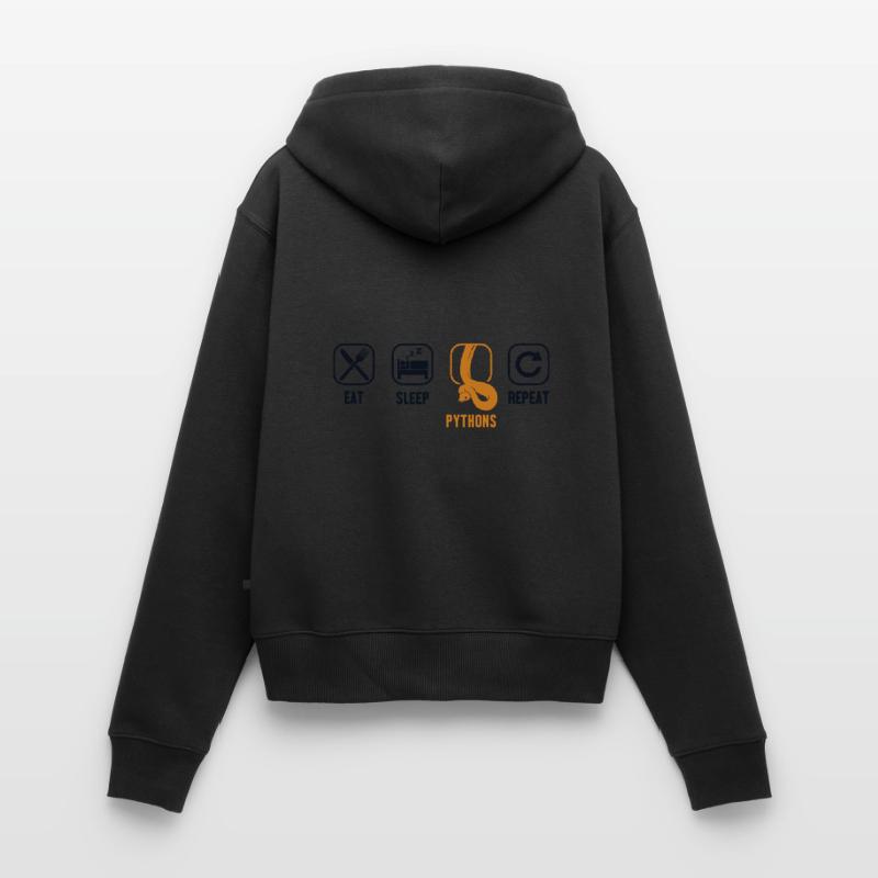 Manger Dormir Pythons Répéter Python Serpent Banane Sweat à capuche zippé Premium bio Femme