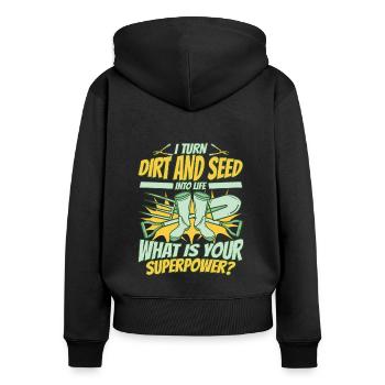 Je transforme la terre en jardin potager de vie - Sweat à capuche zippé Premium bio Femme - noir - Dos - Julia (174cm)