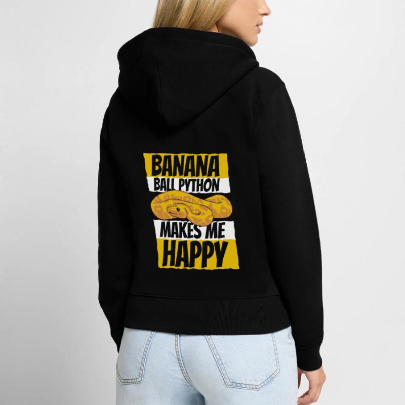 Me rend heureux Serpent Python Boule de banane Python Sweat à capuche zippé Premium bio Femme