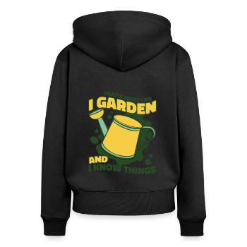 Je jardine et je sais des choses jardinier de jardin potager - Sweat à capuche zippé Premium bio Femme - noir - Dos - Julia (174cm)