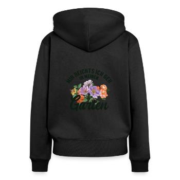 Mir reichts ich geh in meinen Garten Gartenbau - Frauen Premium Bio Zip Hoodie - Schwarz - Hinten - Julia (174cm)