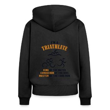 Triathlète King Conqueror Master Professionnel de l’entraînement - Sweat à capuche zippé Premium bio Femme - noir - Dos - Julia (174cm)