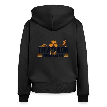 Triathlon First Work Later Triathlete Training - Women's Premium Organic Zip Hoodie - black - Back - Julia (174cm)
