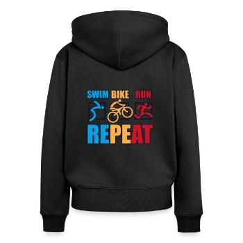 Swim Bike Run Repeat Training Triathlonrad Profi - Frauen Premium Bio Zip Hoodie - Schwarz - Hinten - Julia (174cm)