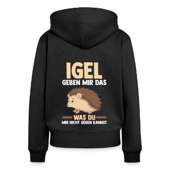 Tiermotiv Igel - Frauen Premium Bio Zip Hoodie - Schwarz - Hinten - Julia (174cm)