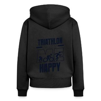Triathlon Makes Me Happy Training Triathlonrad - Frauen Premium Bio Zip Hoodie - Schwarz - Hinten - Julia (174cm)