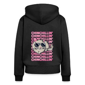 Chinchillin Kurzschwanz Langschwanz Langhaar - Frauen Premium Bio Zip Hoodie - Schwarz - Hinten - Julia (174cm)