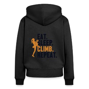 Manger, dormir, grimper, répéter, bloc, escalade de vitesse - Sweat à capuche zippé Premium bio Femme - noir - Dos - Julia (174cm)
