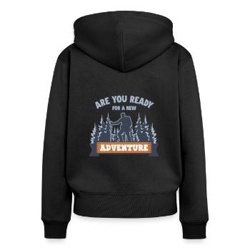 Ready For New Adventure Hiking Trekking - Frauen Premium Bio Zip Hoodie - Schwarz - Hinten - Julia (174cm)