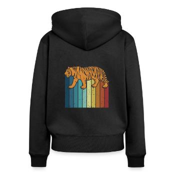 Retro Raubkatze Königstiger Wildkatze Sibirischer - Frauen Premium Bio Zip Hoodie - Schwarz - Hinten - Julia (174cm)