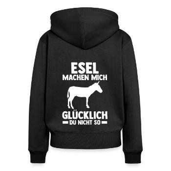 Esel - Frauen Premium Bio Zip Hoodie - Schwarz - Hinten - Julia (174cm)