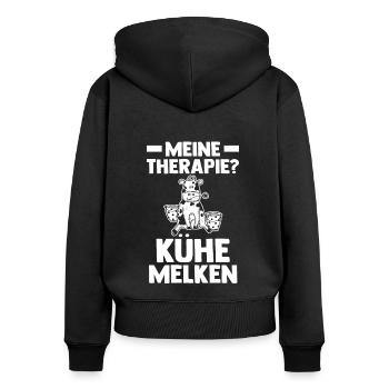 Kuh Landwirt Bauernhof Kühe - Frauen Premium Bio Zip Hoodie - Schwarz - Hinten - Julia (174cm)