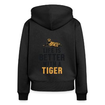 Life is Better with a Tiger Königstiger - Frauen Premium Bio Zip Hoodie - Schwarz - Hinten - Julia (174cm)
