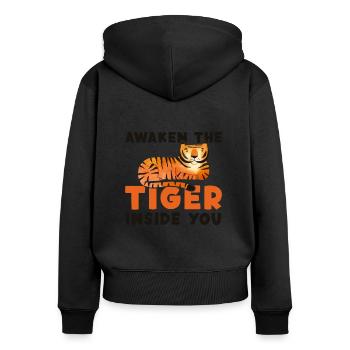 Awaken The Tiger Inside You Königstiger - Frauen Premium Bio Zip Hoodie - Schwarz - Hinten - Julia (174cm)