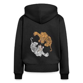 Tiger Yin Yang Raubkatze Königstiger Sibirischer - Frauen Premium Bio Zip Hoodie - Schwarz - Hinten - Julia (174cm)
