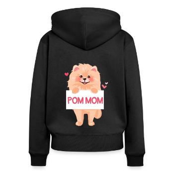 Pom Mom Pomeranian Zwergspitz Hündchen - Frauen Premium Bio Zip Hoodie - Schwarz - Hinten - Julia (174cm)