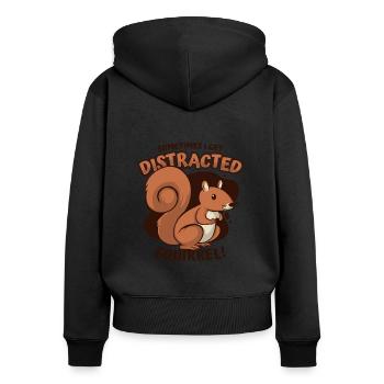 Sometimes I Get Distracted Grauhörnchen - Frauen Premium Bio Zip Hoodie - Schwarz - Hinten - Julia (174cm)