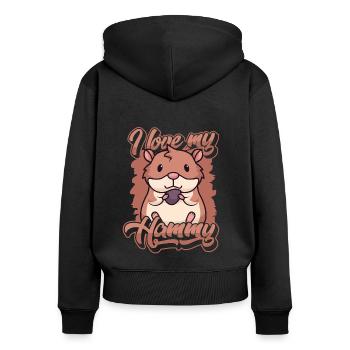 I love my Hammy Feldhamster Goldhamster - Frauen Premium Bio Zip Hoodie - Schwarz - Hinten - Julia (174cm)