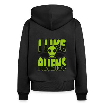 I Like Aliens Ufo Conspiracy Außerirdischer Alien - Women's Premium Organic Zip Hoodie - black - Back - Julia (174cm)