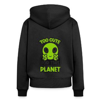 Too Cute For This Planet Conspiracy - Frauen Premium Bio Zip Hoodie - Schwarz - Hinten - Julia (174cm)