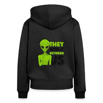 Ils marchent entre nous Ovni extraterrestre - Sweat à capuche zippé Premium bio Femme - noir - Dos - Julia (174cm)