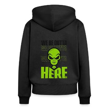 Nous sommes ici Conspiration extraterrestre OVNI - Sweat à capuche zippé Premium bio Femme - noir - Dos - Julia (174cm)