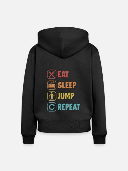 Essen, Schlafen, Springen, Springen, Spring - Frauen Premium Bio Zip Hoodie - Schwarz