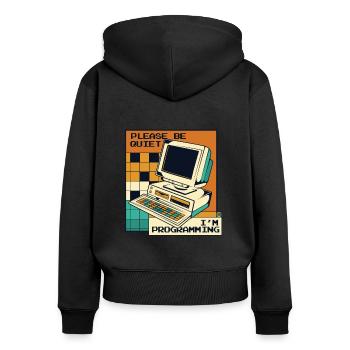 Please Be Quiet Softwareingenieur Developer - Frauen Premium Bio Zip Hoodie - Schwarz - Hinten - Julia (174cm)
