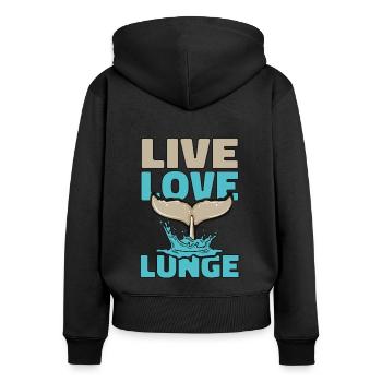 Vivre Amour Fente Bleu Béluga Cétacé Cachalot - Sweat à capuche zippé Premium bio Femme - noir - Dos - Julia (174cm)