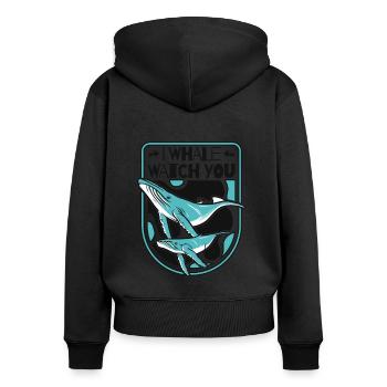 Ich beobachte dich Blauer Beluga-Cachalot-Wal - Frauen Premium Bio Zip Hoodie - Schwarz - Hinten - Julia (174cm)