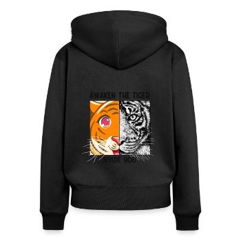 Awaken The Tiger Inside You Raubkatze Sibirischer - Frauen Premium Bio Zip Hoodie - Schwarz - Hinten - Julia (174cm)