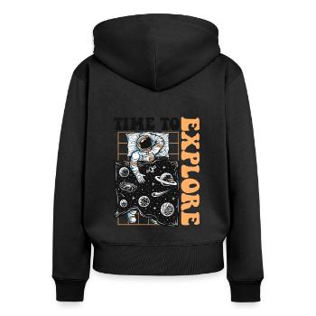 Time To Explore Spaceship Taikonaut Cosmonaut - Women's Premium Organic Zip Hoodie - black - Back - Julia (174cm)
