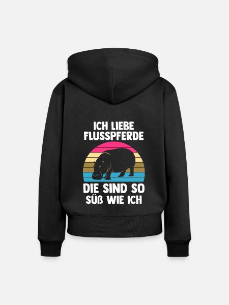 Nilpferd Flusspferd - Frauen Premium Bio Zip Hoodie - Schwarz