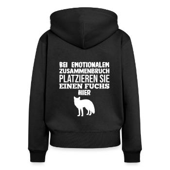 Fuchs - Frauen Premium Bio Zip Hoodie - Schwarz - Hinten - Julia (174cm)