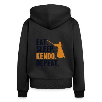 Eat Sleep Kendo Repeat Kata Kenjutsu Shinai - Frauen Premium Bio Zip Hoodie - Schwarz - Hinten - Julia (174cm)