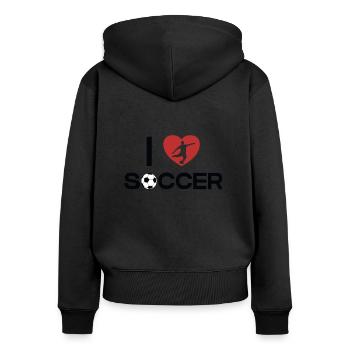 I love Soccer Fußballprofi Fußballgott Torjäger - Frauen Premium Bio Zip Hoodie - Schwarz - Hinten - Julia (174cm)