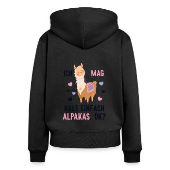 Ich mag einfach Alpakas Pako Lama Huacaya Alpaca - Frauen Premium Bio Zip Hoodie - Schwarz - Hinten - Julia (174cm)