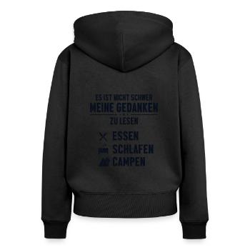 Essen Schlafen Camping Campingplatz Zelten - Frauen Premium Bio Zip Hoodie - Schwarz - Hinten - Julia (174cm)