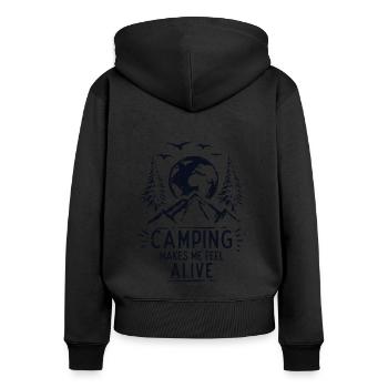 Le camping me fait me sentir vivant Tentes de camping - Sweat à capuche zippé Premium bio Femme - noir - Dos - Julia (174cm)