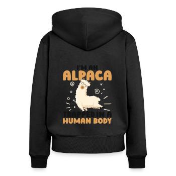 I'm An Alpaca Trapped In A Human Body Huacaya - Women's Premium Organic Zip Hoodie - black - Back - Julia (174cm)