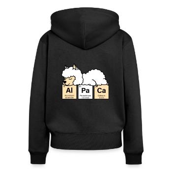 Alpaga Tableau Périodique Des Éléments Lama Pako - Sweat à capuche zippé Premium bio Femme - noir - Dos - Julia (174cm)