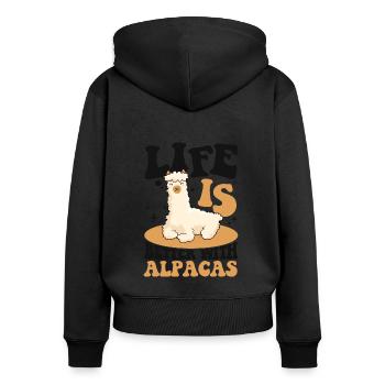 La vie est plus belle avec les alpagas Lama Pako Huacaya - Sweat à capuche zippé Premium bio Femme - noir - Dos - Julia (174cm)