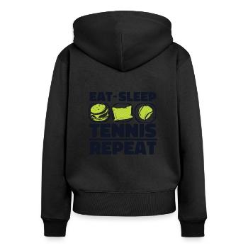 Eat Sleep Tennis Repeat Tennistrainer - Frauen Premium Bio Zip Hoodie - Schwarz - Hinten - Julia (174cm)