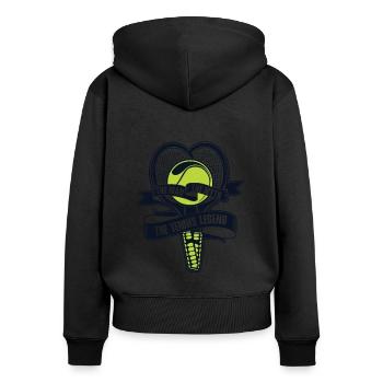 The Man The Myth The Tennis Legend Tennisschläger - Frauen Premium Bio Zip Hoodie - Schwarz - Hinten - Julia (174cm)