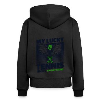 My Lucky Tennis Apparel Tennisspieler - Frauen Premium Bio Zip Hoodie - Schwarz - Hinten - Julia (174cm)